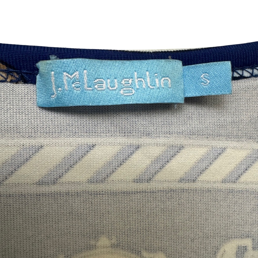 J. McLaughlin Top Small Navy Blue Equestrian Scarf Print 3/4 Sleeve Shirt - Picture 3 of 6